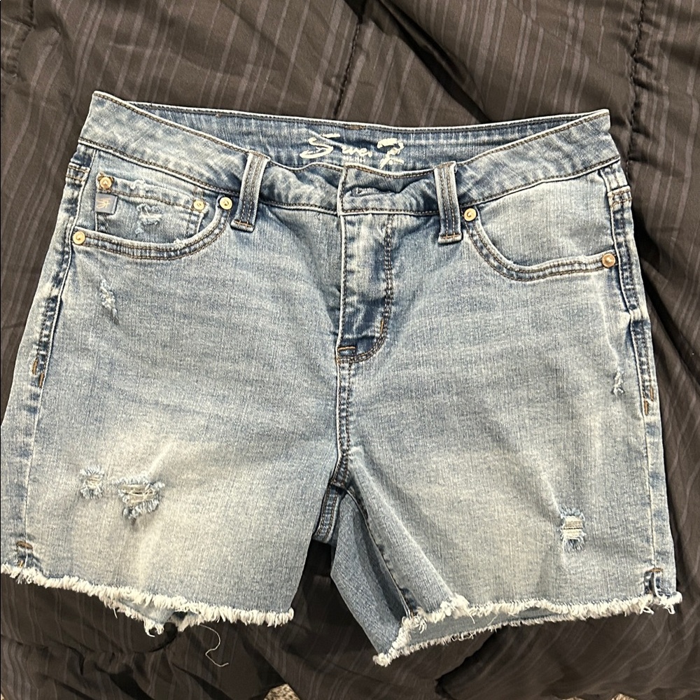 Seven7 Light Blue Distressed Denim Shorts